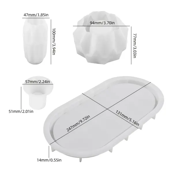 مجموعة قوالب سيليكون متعددة الاستخدامات للقيام بالأعمال اليدوية - 4 قطع لصنع المزهرية، البرطمانات، أدوات المجوهرات، حوامل الشموع الإيبوكسي، القطع الجصي، وشمعة المرآة