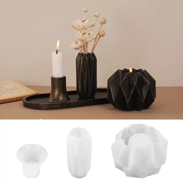 مجموعة قوالب سيليكون متعددة الاستخدامات للقيام بالأعمال اليدوية - 4 قطع لصنع المزهرية، البرطمانات، أدوات المجوهرات، حوامل الشموع الإيبوكسي، القطع الجصي، وشمعة المرآة